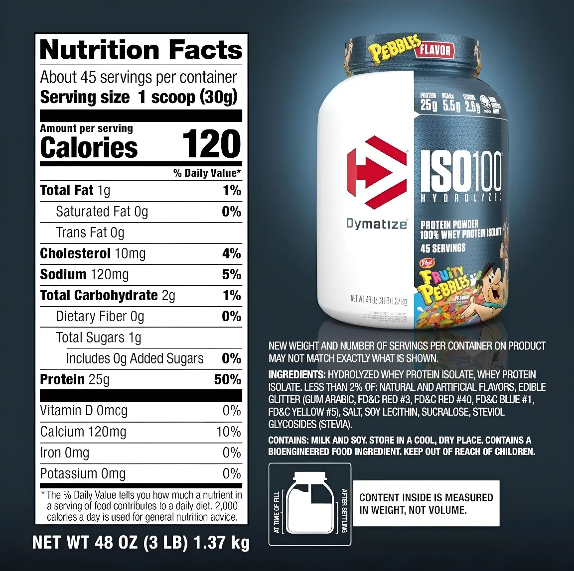 Proteína Dymatize Iso100 Hidrolizada Whey Isolatada 100% 3 lbs Sabor Fruity Pebbles.