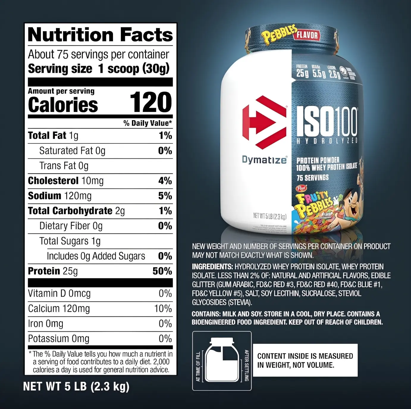 Proteína Dymatize Iso100 Hidrolizada Whey Isolatada 100% 5 lbs Sabor Fruity Pebbles.