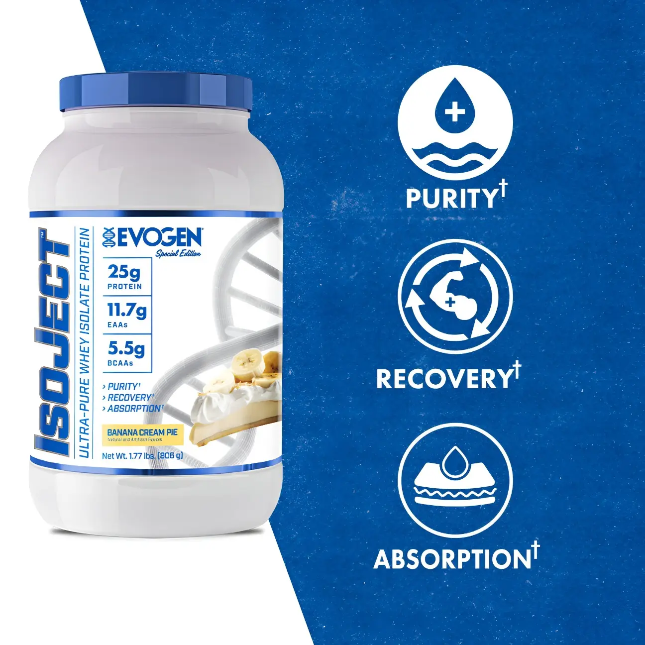 Proteína Evogen IsoJect Whey Isolatada Ultra-Pura 1.77 lbs Sabor Banana Cream Pie.