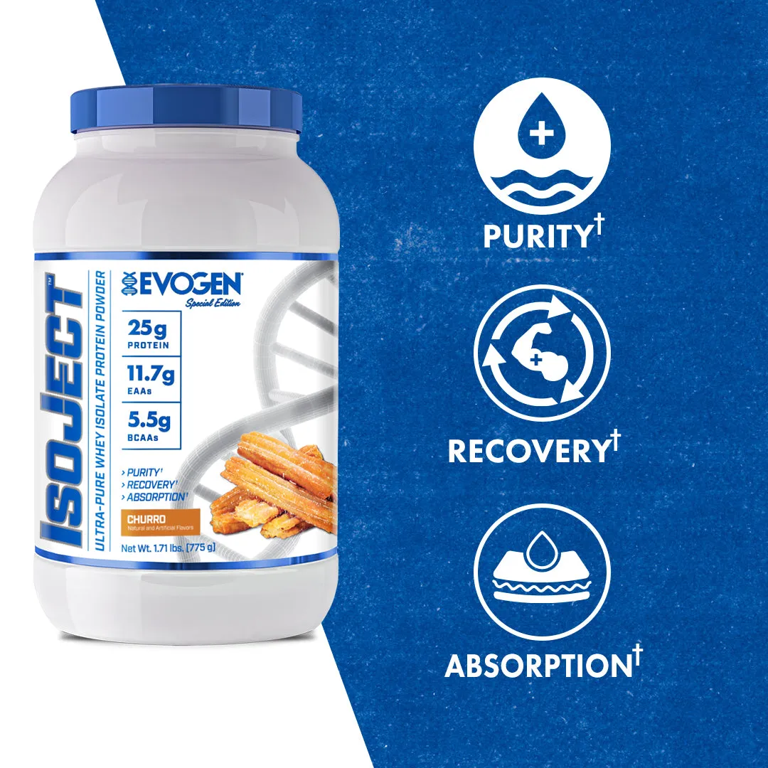 Proteína Evogen IsoJect Whey Isolatada Ultra-Pura 1.77 lbs Sabor Churro.