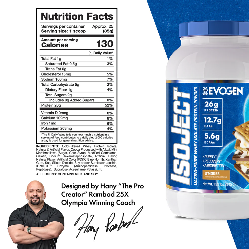 Proteína Evogen IsoJect Whey Isolatada Ultra-Pura 2 lbs Sabor S'mores.