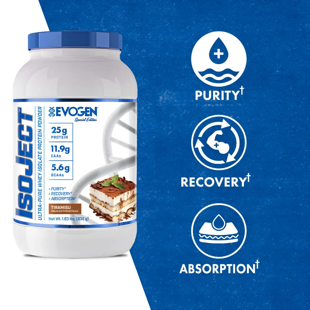 Proteína Evogen IsoJect Whey Isolatada Ultra-Pura 1.83 lbs Sabor Tiramisu.