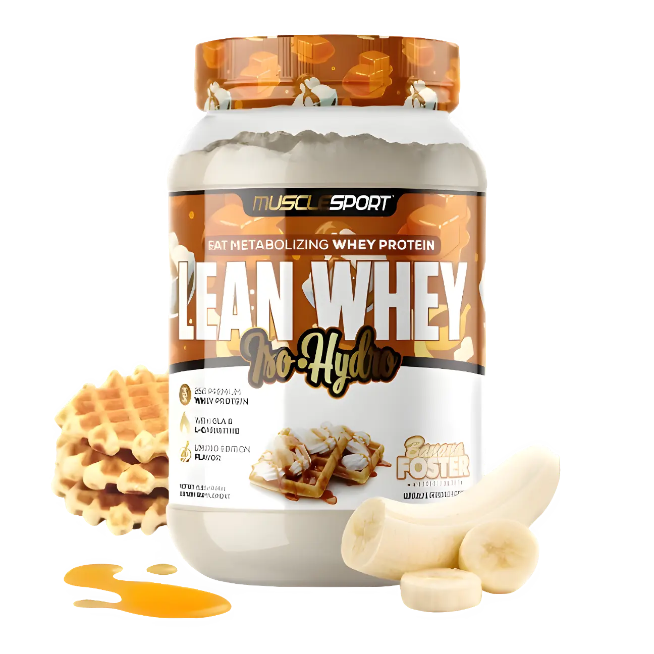 Proteína MuscleSport Lean Whey Isolatada Hidrolizada 2 lbs Metabolizadora de Grasas Sabor Banana Foster.