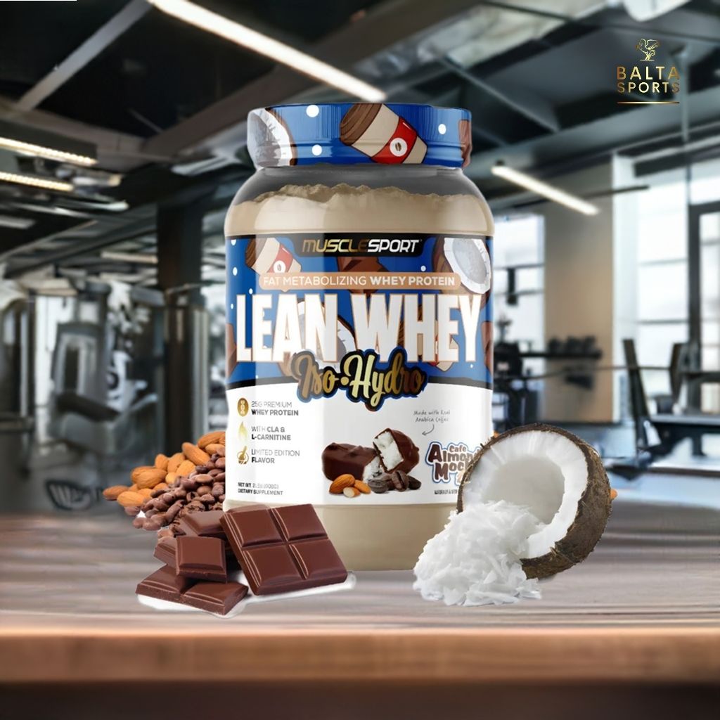 Proteína MuscleSport Lean Whey Isolatada Hidrolizada 2 lbs Metabolizadora de Grasas Sabor Almond Mocha.