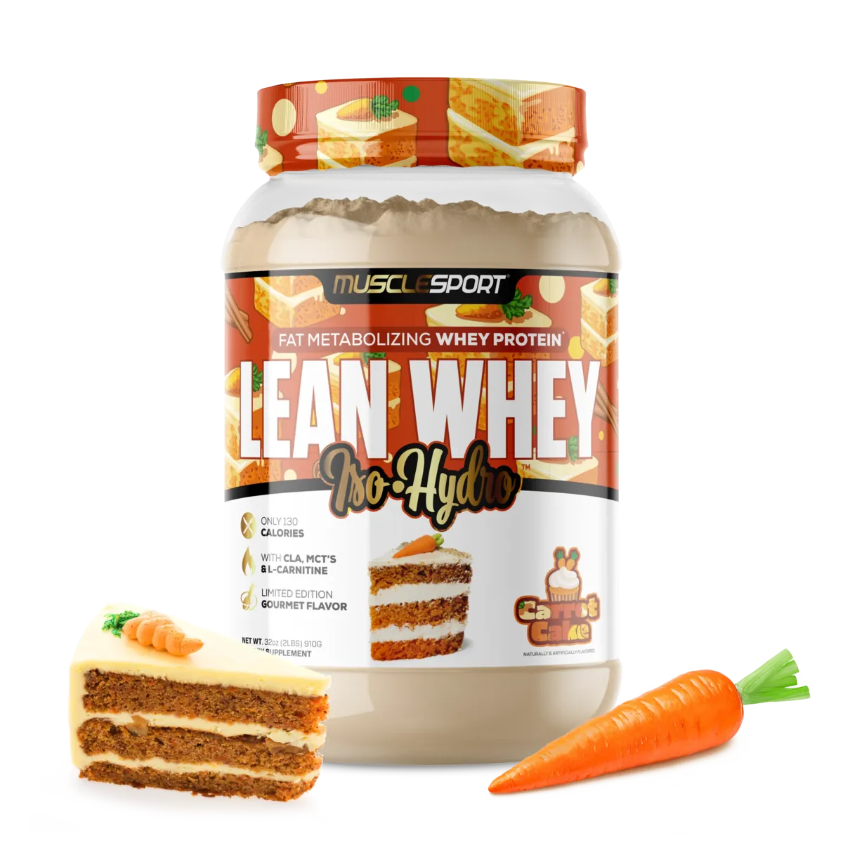 Proteína MuscleSport Lean Whey Isolatada Hidrolizada 2 lbs Metabolizadora de Grasas Sabor Carrot Cake.