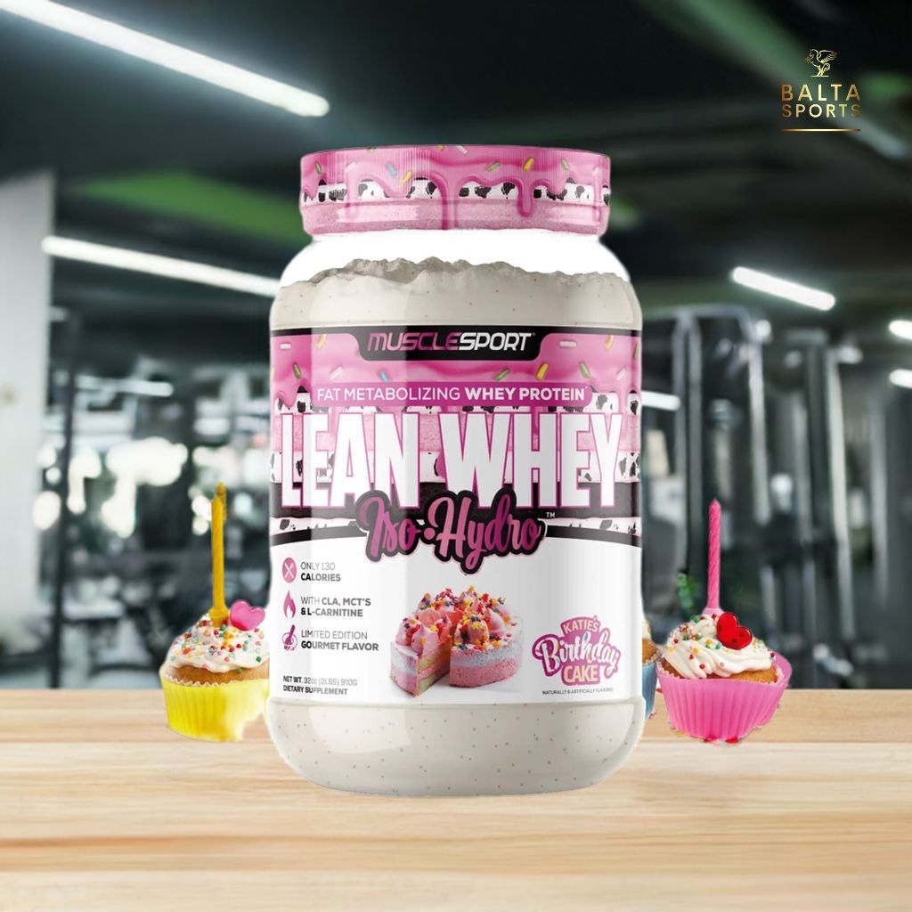 Proteína MuscleSport Lean Whey Isolatada Hidrolizada 2 lbs Metabolizadora de Grasas Sabor Katie's Birthday Cake.