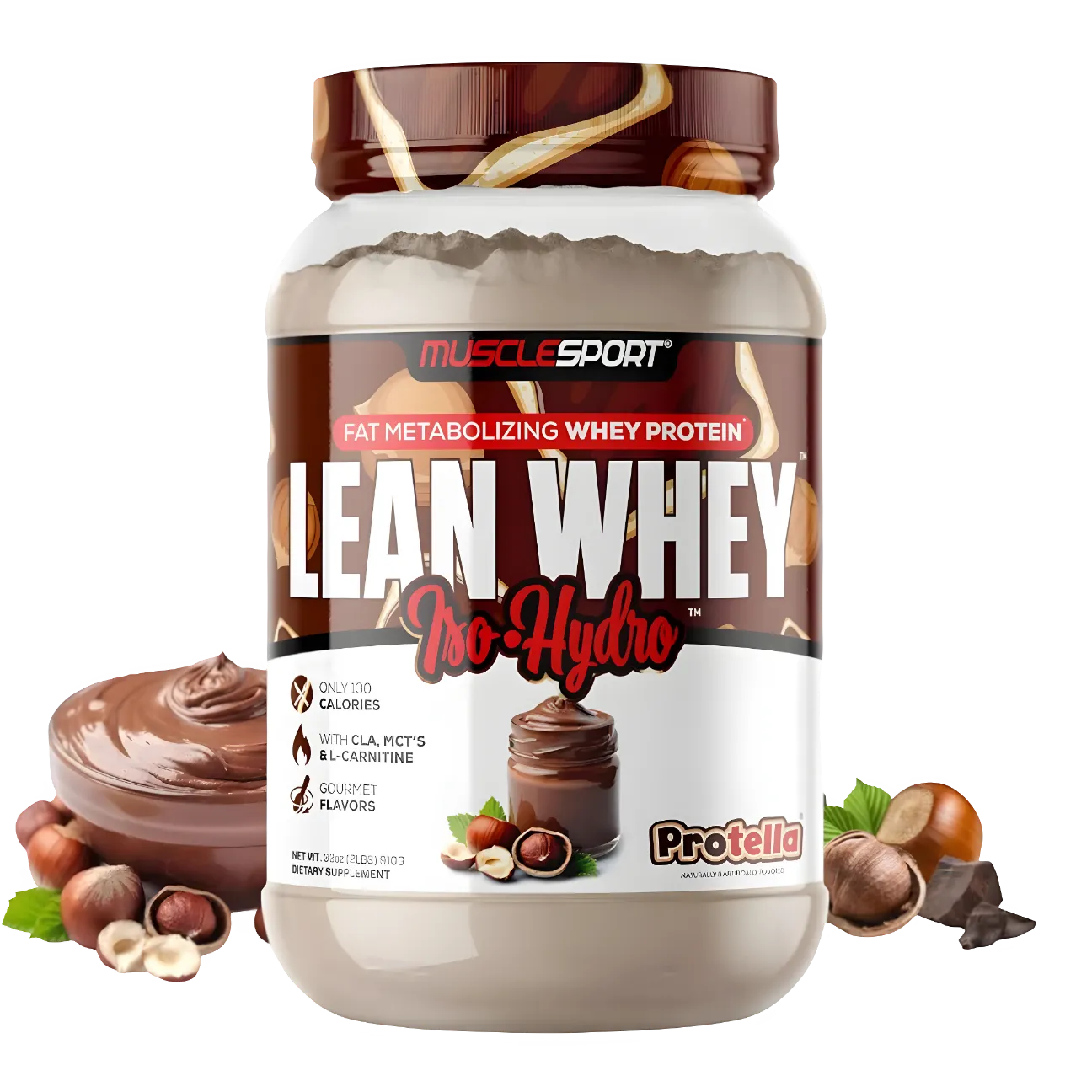 Proteína MuscleSport Lean Whey Isolatada Hidrolizada 2 lbs Metabolizadora de Grasas Sabor Protella.