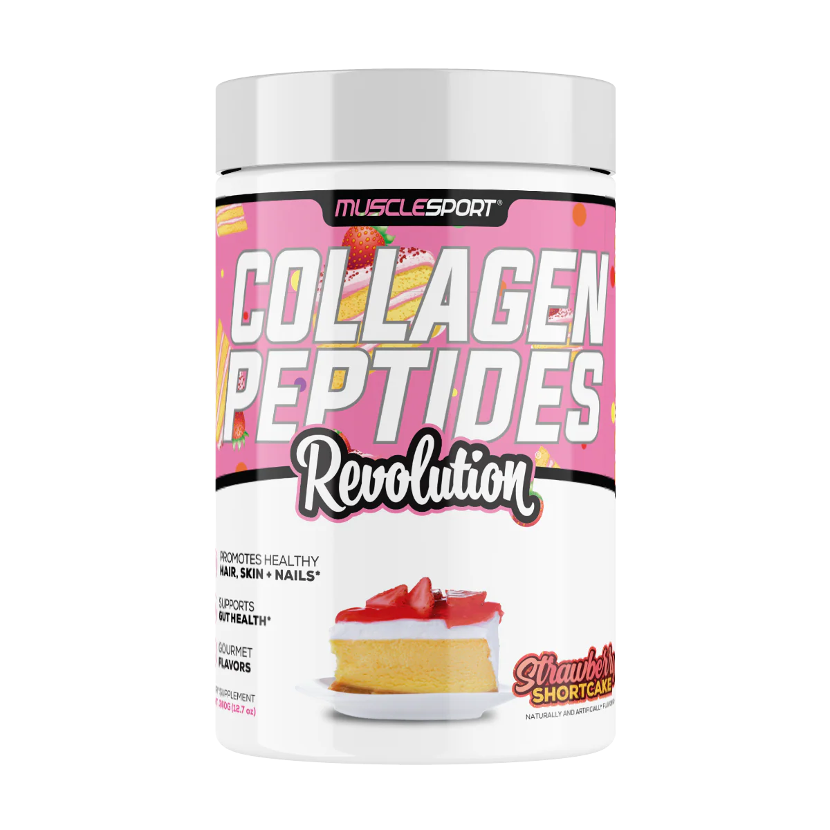 Péptidos de Colágeno MuscleSport Her Series 360g Sabor Strawberry Shortcake.