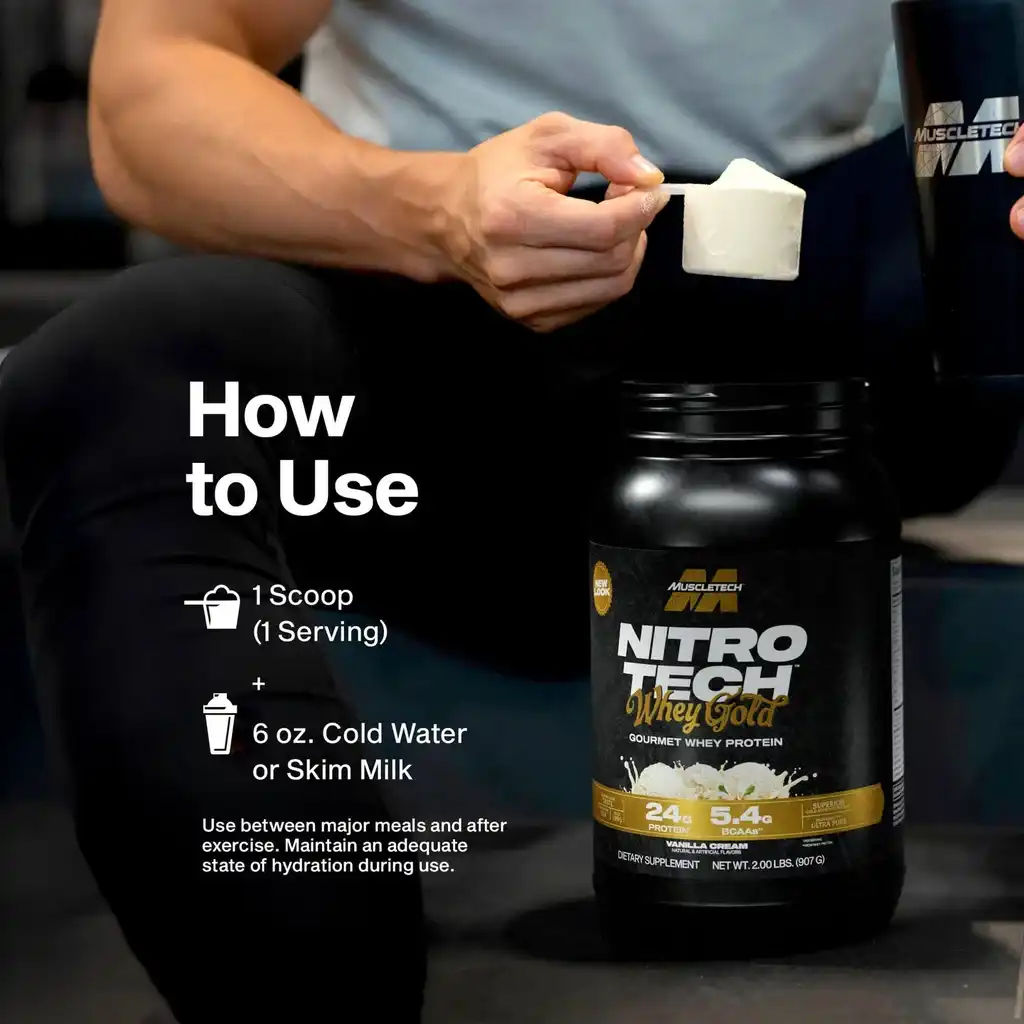 Proteína Muscletech Nitro Tech 100% Whey Gold 5.14 lbs Sabor Dulce de Leche.