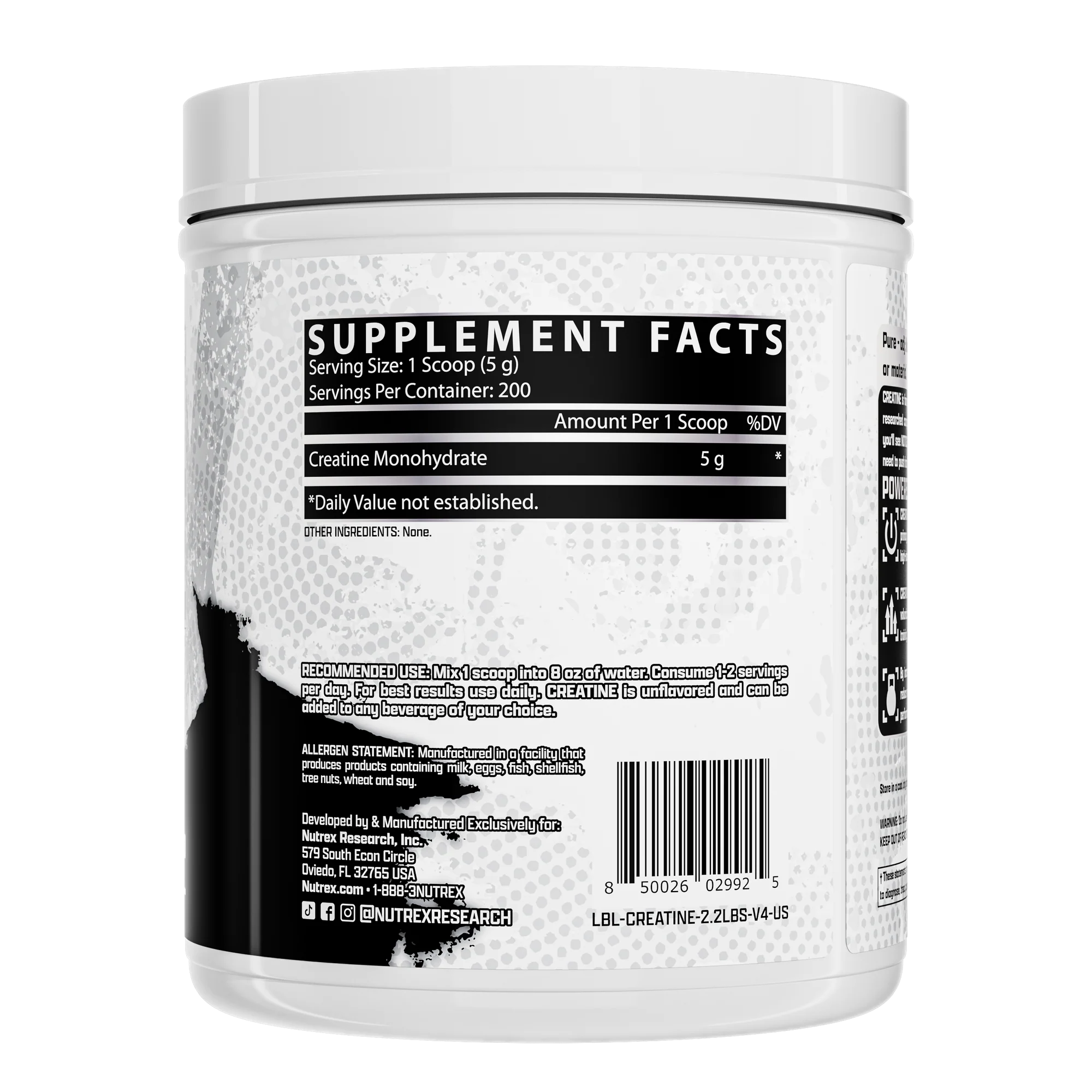 Creatina Nutrex Monohidratada Pura 200 Servicios 1000g Sin Sabor.