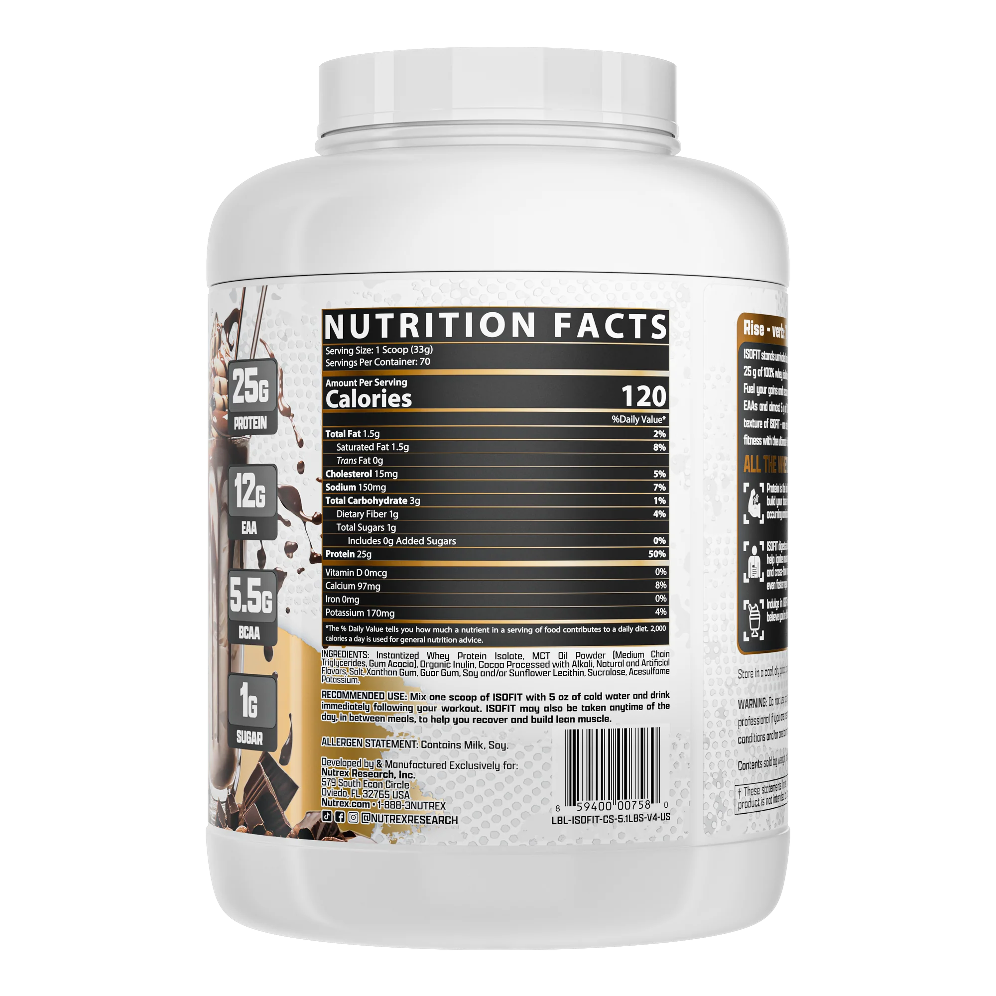 Proteína Nutrex IsoFit Isolatada Premium 5.1 lbs Sabor Chocolate Shake.