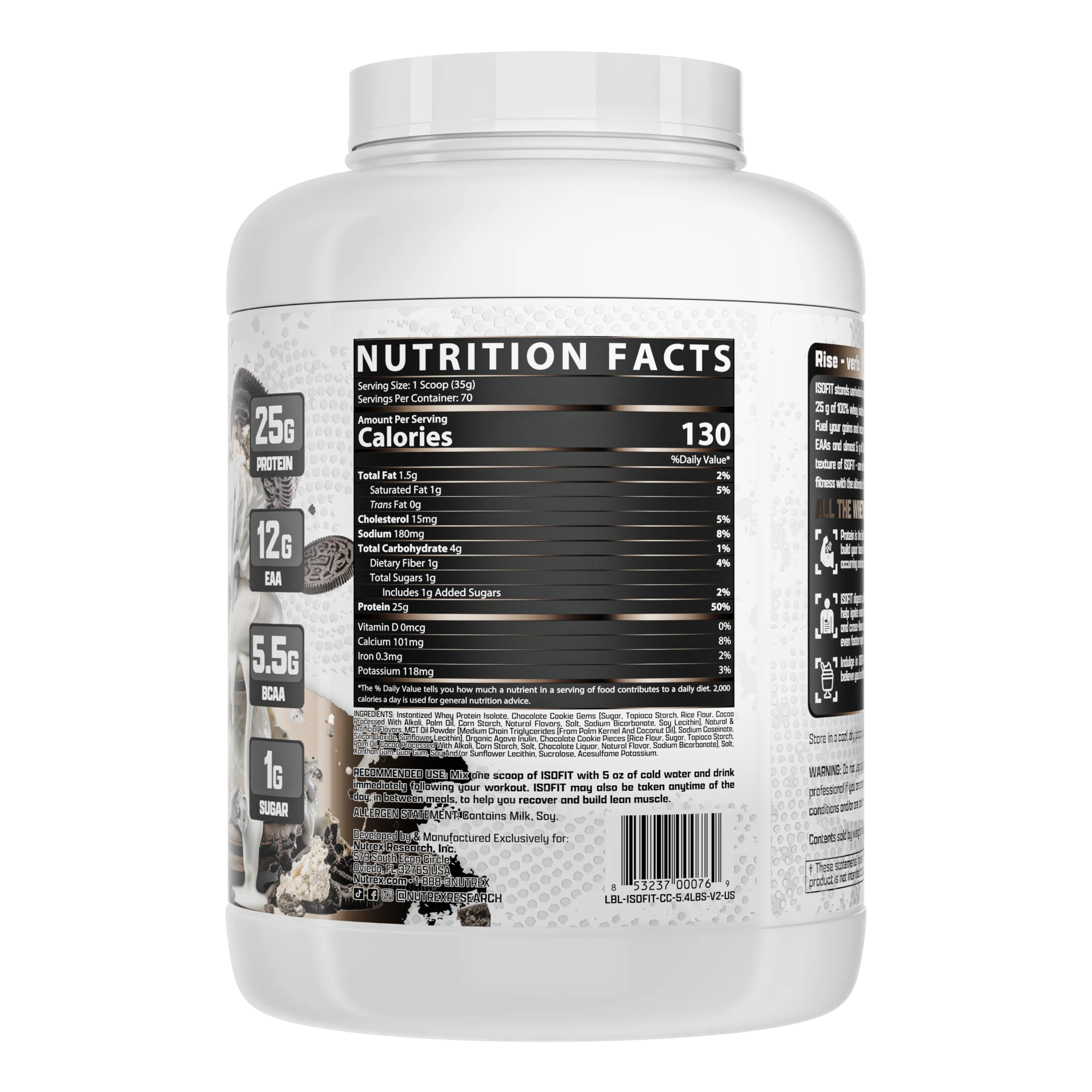 Proteína Nutrex IsoFit Isolatada Premium 5.4 lbs Sabor Cookies and Cream.