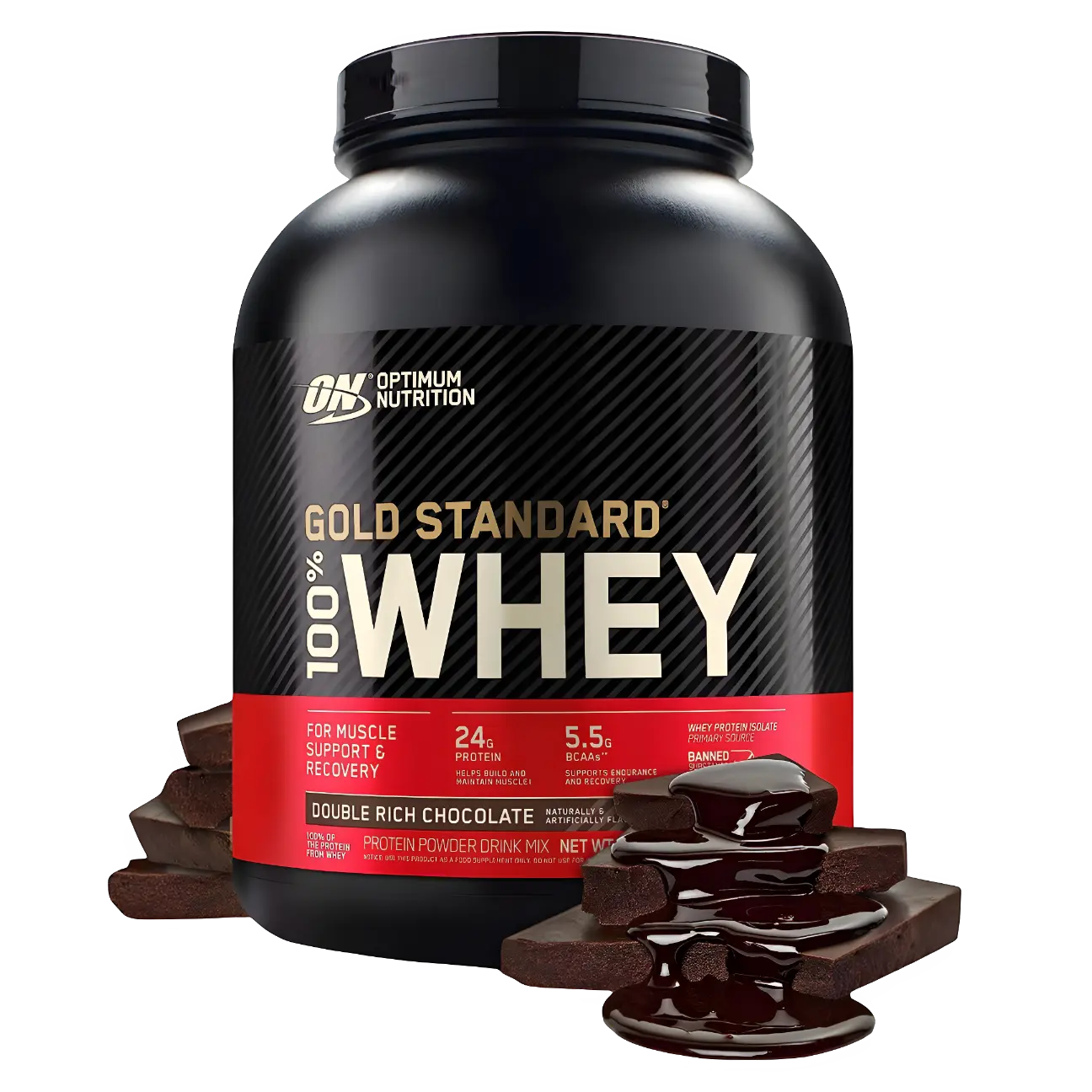 Proteína Optimum Nutrition Gold Standard 100% Whey 5 lbs Sabor Double Rich Chocolate.