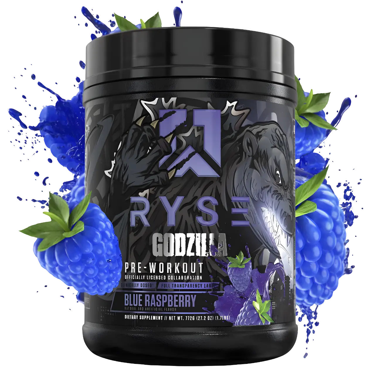 Pre Entreno Ryse Godzilla 40 Servicios 772g Sabor Blue Raspberry.