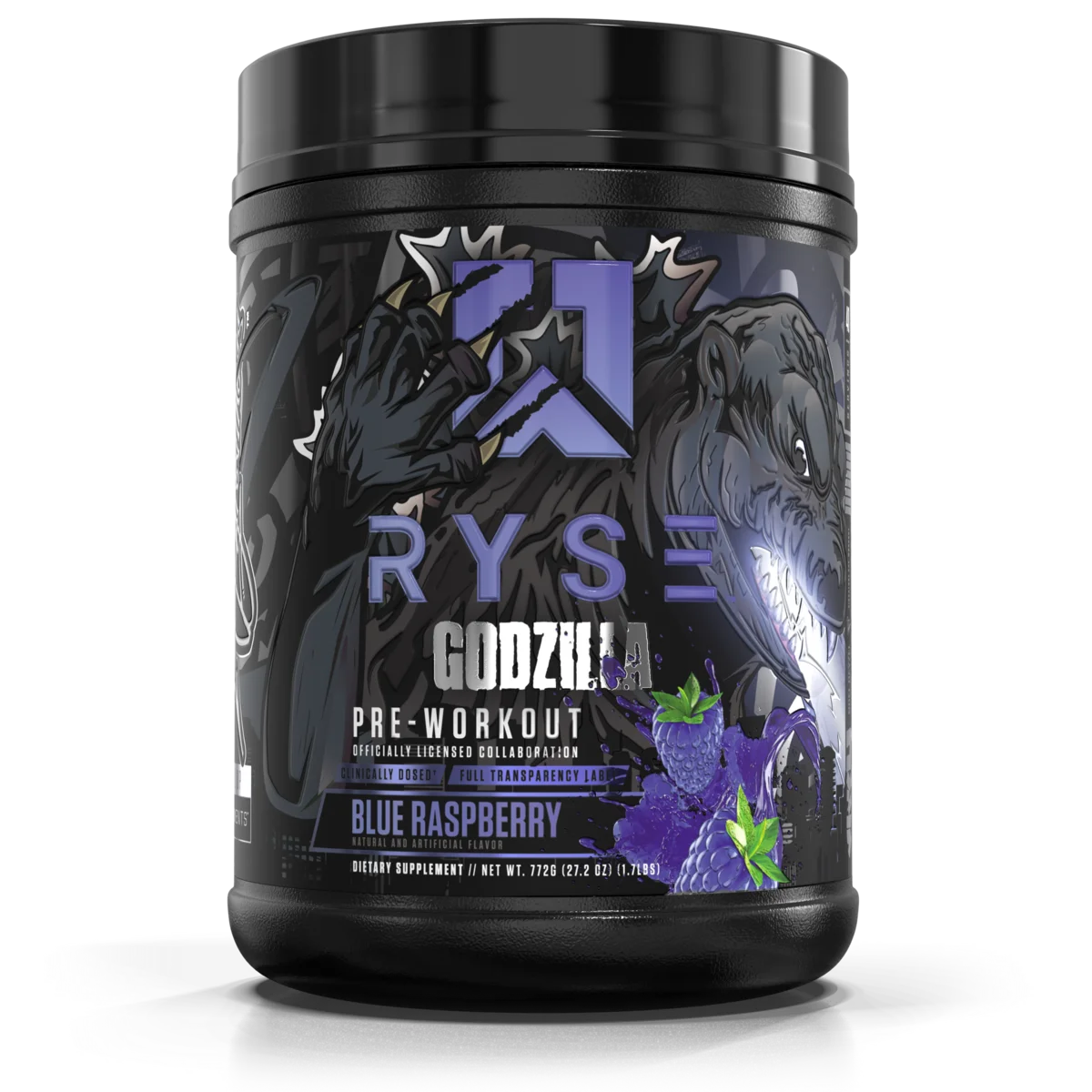 Pre Entreno Ryse Godzilla 40 Servicios 772g Sabor Blue Raspberry.