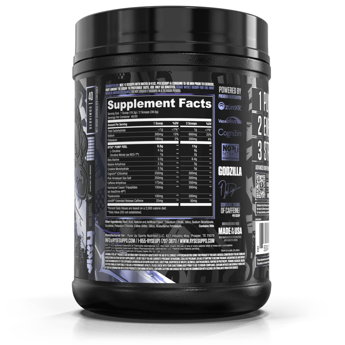 Pre Entreno Ryse Godzilla 40 Servicios 772g Sabor Blue Raspberry.