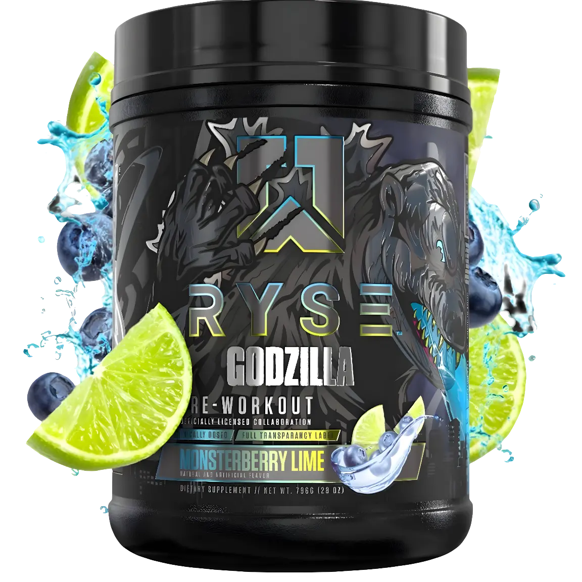 Pre Entreno Ryse Godzilla 40 Servicios 768g Sabor Monsterberry Lime.