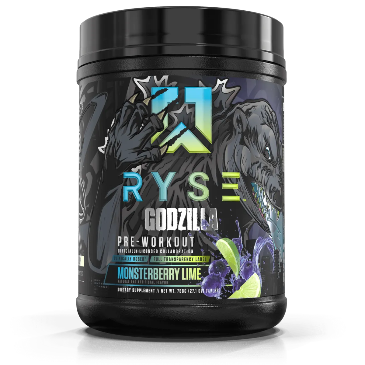 Pre Entreno Ryse Godzilla 40 Servicios 768g Sabor Monsterberry Lime.