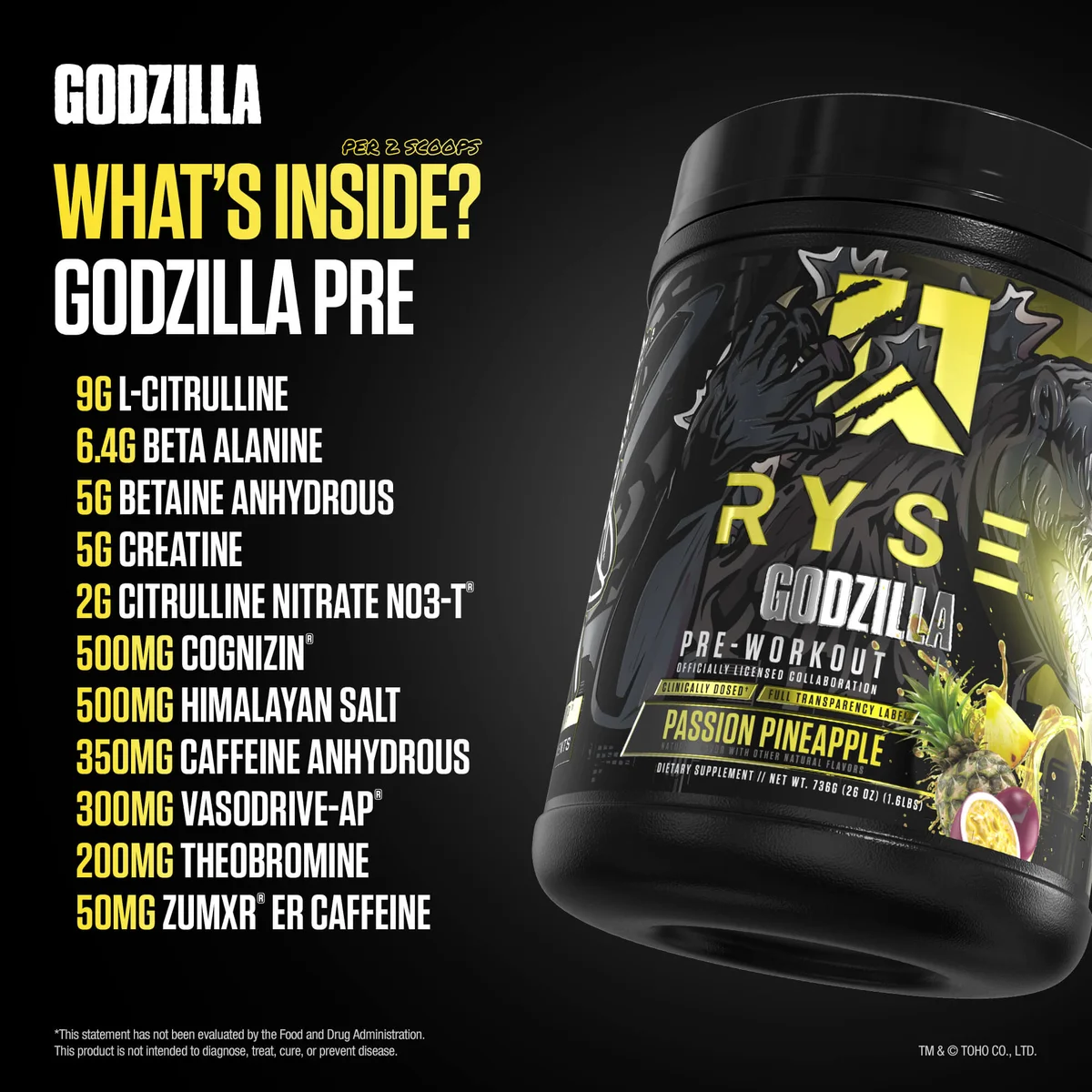 Pre Entreno Ryse Godzilla 40 Servicios 714g Sabor Passion Pineapple.