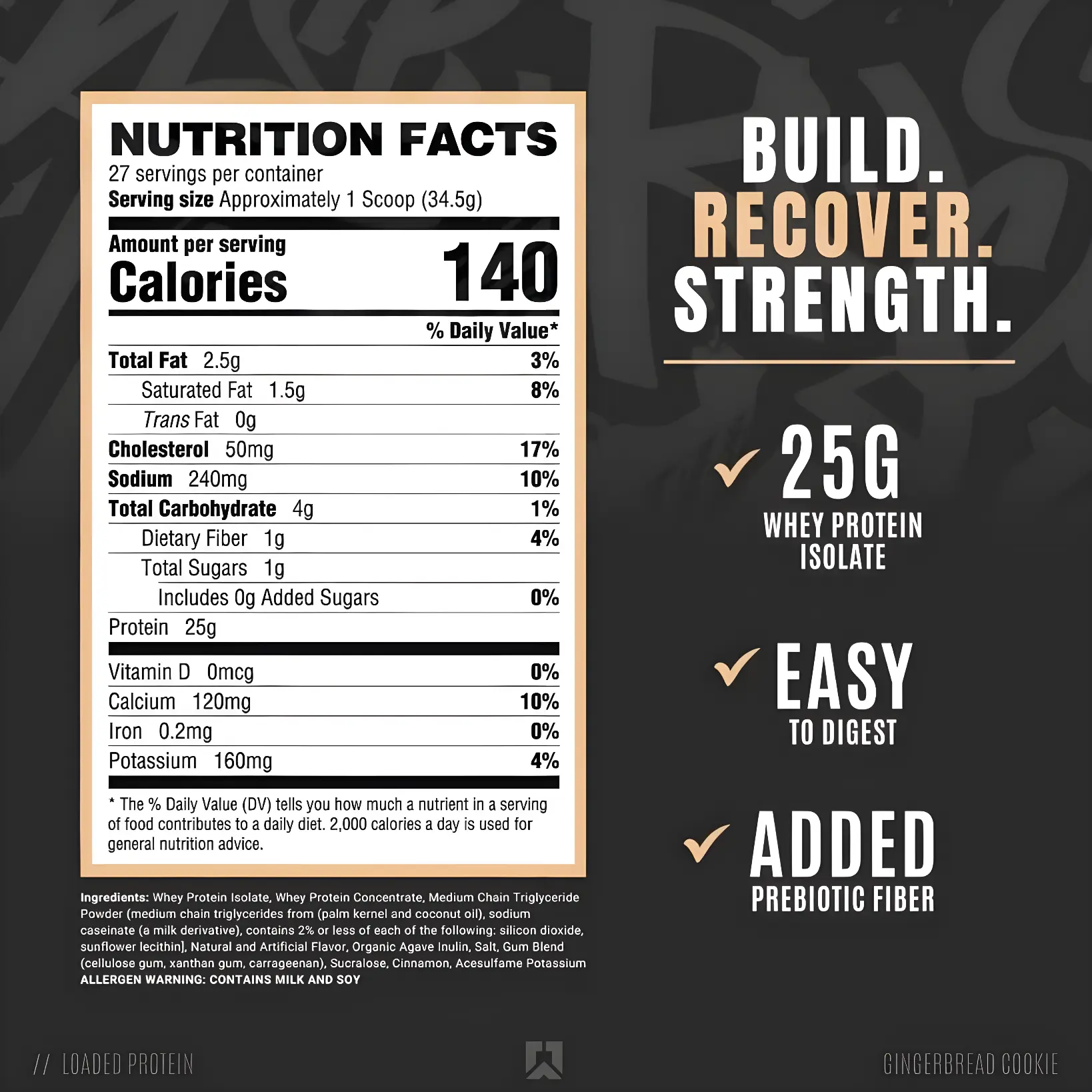 Proteína Ryse Whey Premium con MCT's 2.1 lbs Sabor Gingerbread Cookie.