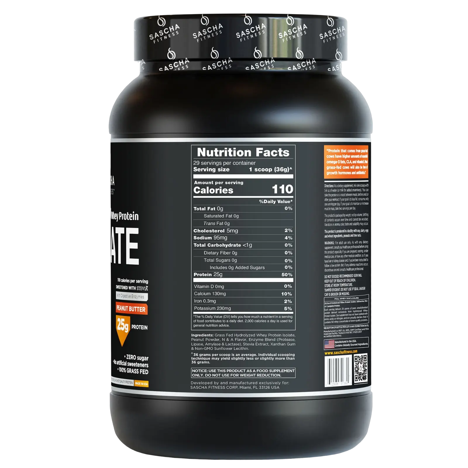Proteína Sascha Fitness Whey Hidrolizada Isolatada 2 lbs Sabor Peanut Butter