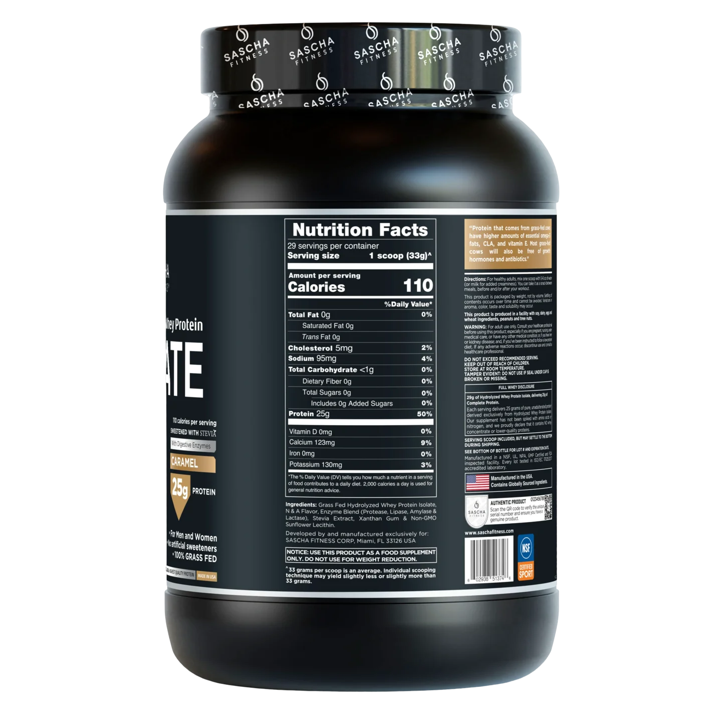 Proteína Sascha Fitness Whey Hidrolizada Isolatada 2 lbs Sabor Caramel