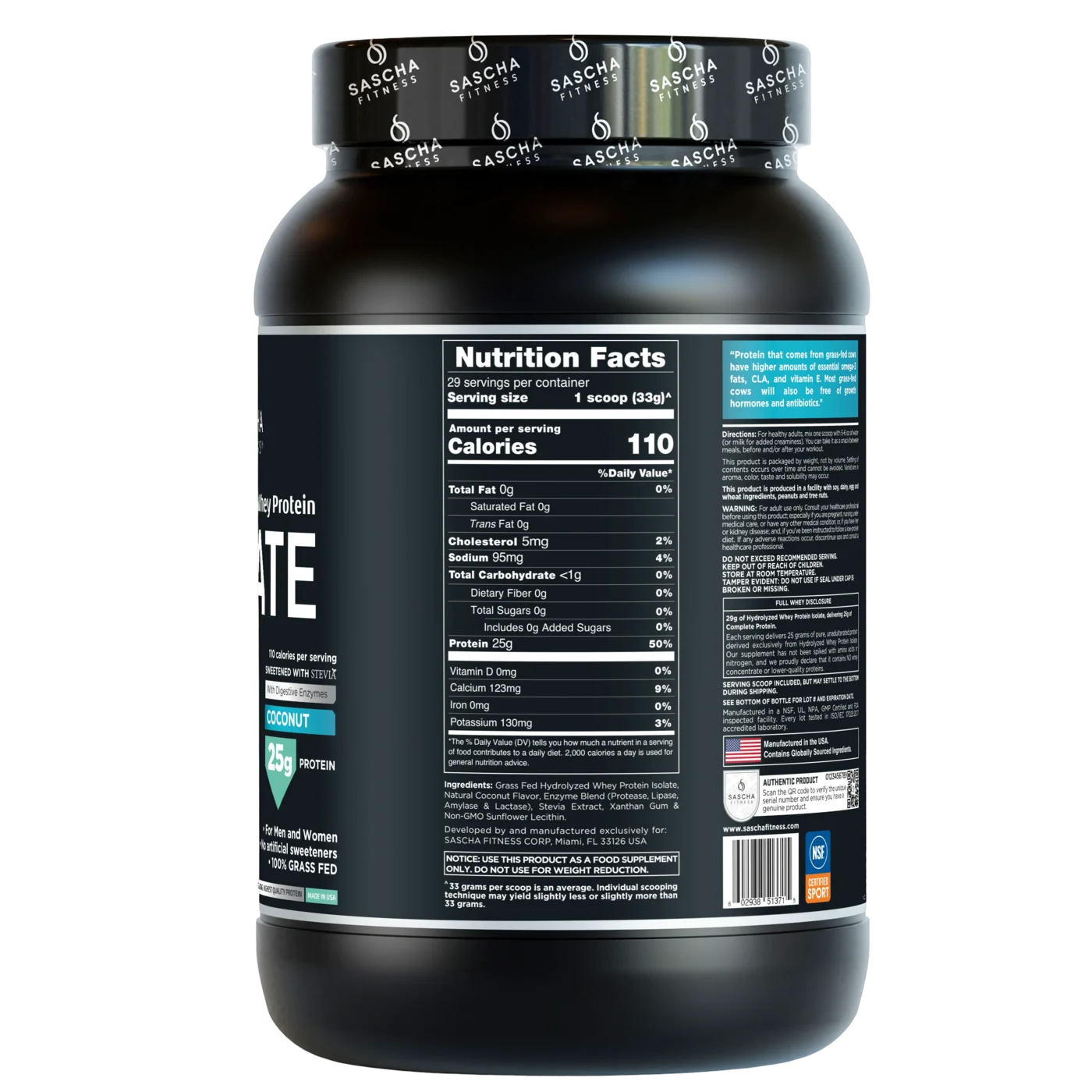 Proteína Sascha Fitness Whey Hidrolizada Isolatada 2 lbs Sabor Coconut